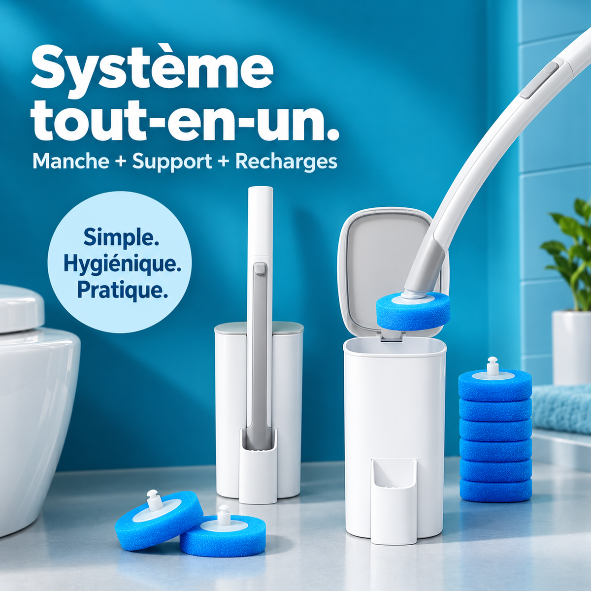 Kit Hopla — Brosse WC + socle + 24 recharges offertes