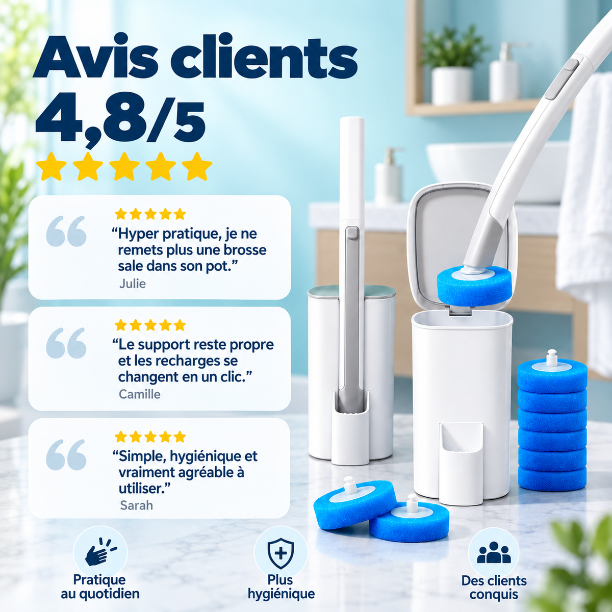 Kit Hopla — Brosse WC + socle + 24 recharges offertes